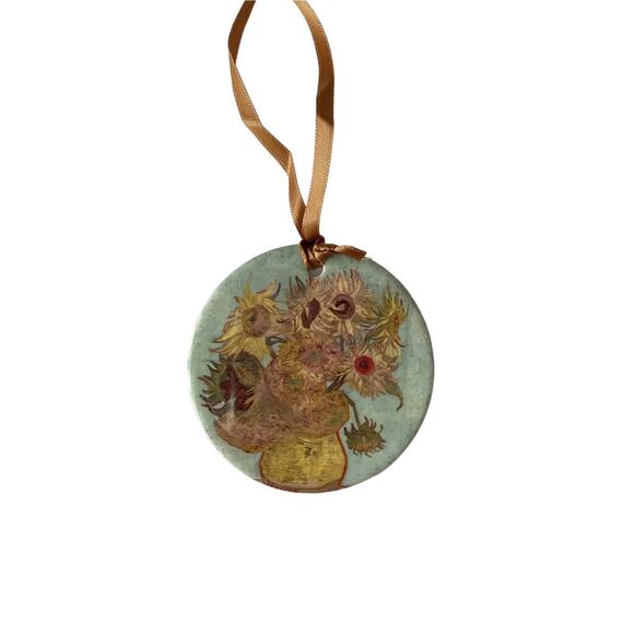Van Gogh Sunflowers Keepsake Ornament RainCaper Double Sided 3" Porcelain NEW - Picture 6 of 8